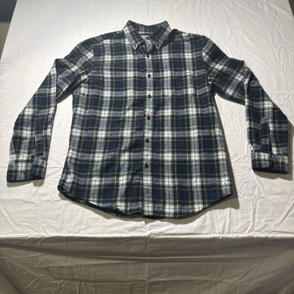 L.L.Bean Mens Medium Regular Plaid Flannel Button Down Shirt Blue Green